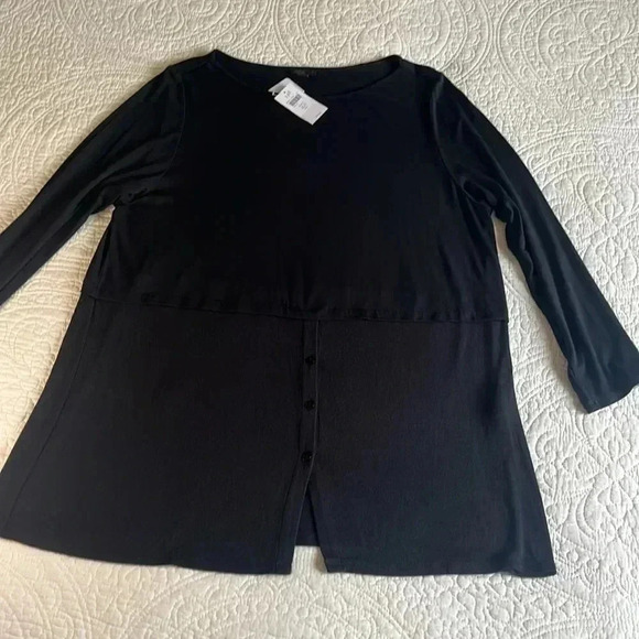 NWT JJill Stretch Knit Long Tunic Top Womens XL Petite Black Lagenlook Comfort - Picture 3 of 17